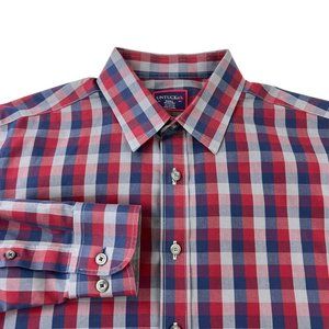 UNTUCKit Button Front Shirt Men's Small Wrinkle Free Checks Blue Red Long Sleeve
